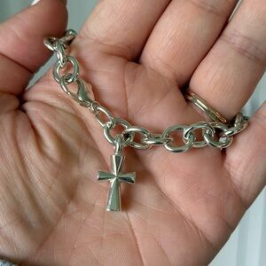 Retired James Avery Sterling Silver St Teresa Cross Charm Bracelet